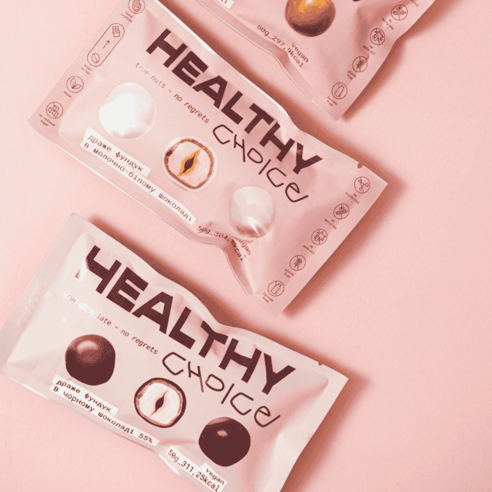 HEALTHY CHOICE Драже фундук в чорному шоколаді 50g - фото №3 HEALTHY CHOICE Драже фундук в чорному шоколаді 50g - фото №3
